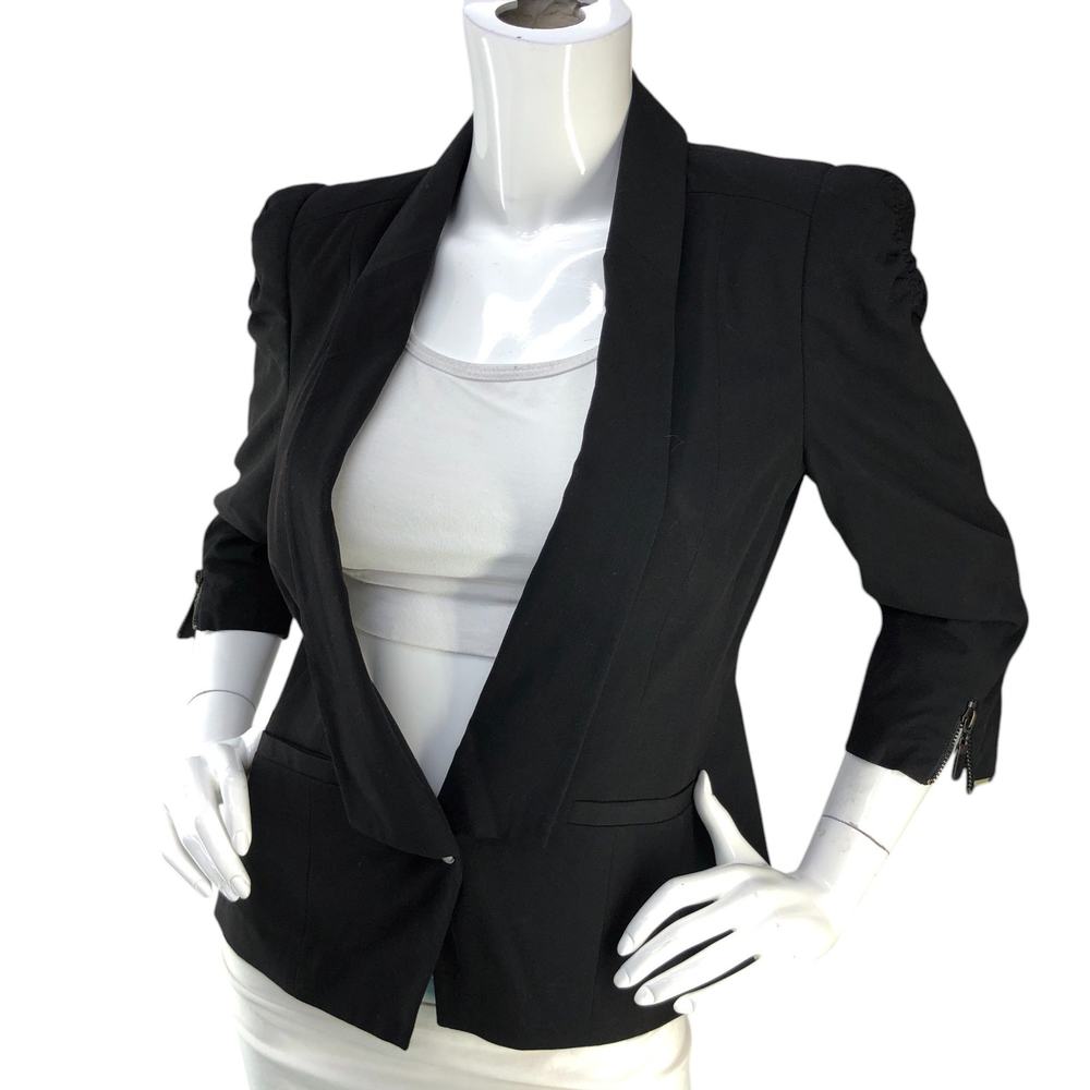 Superstar Womens Size 38 Blazer Single Button Zip Sleeve Ruched Shoulder Black